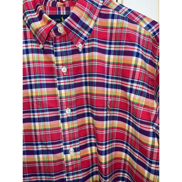 Ralph Lauren pink blue plaid Dress Shirt long sleeve button men. size Large. - Picture 5 of 6